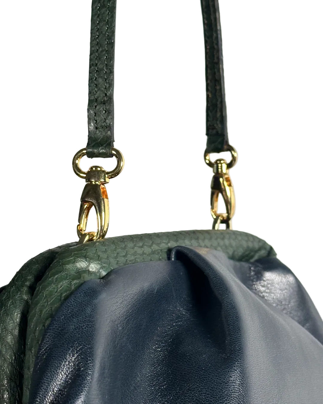 Lyra - Pelle di vitello verde con inserto serpente