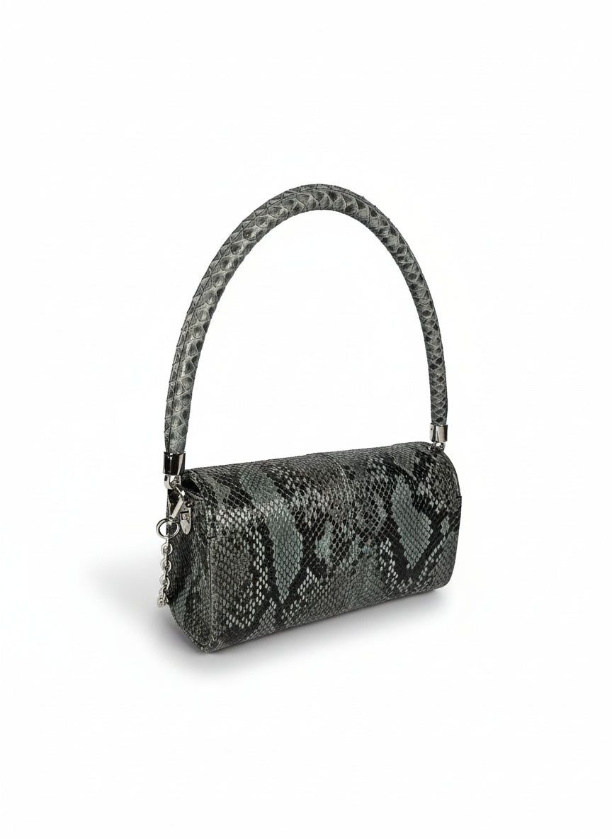 Borsa in pelle di Pitone verde/nera - Cécile