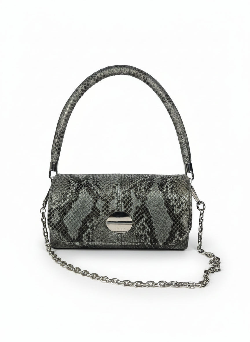 Borsa in pelle di Pitone verde/nera - Cécile