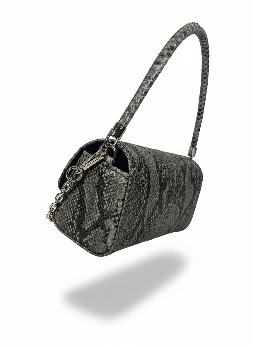 Borsa in pelle di Pitone verde/nera - Cécile