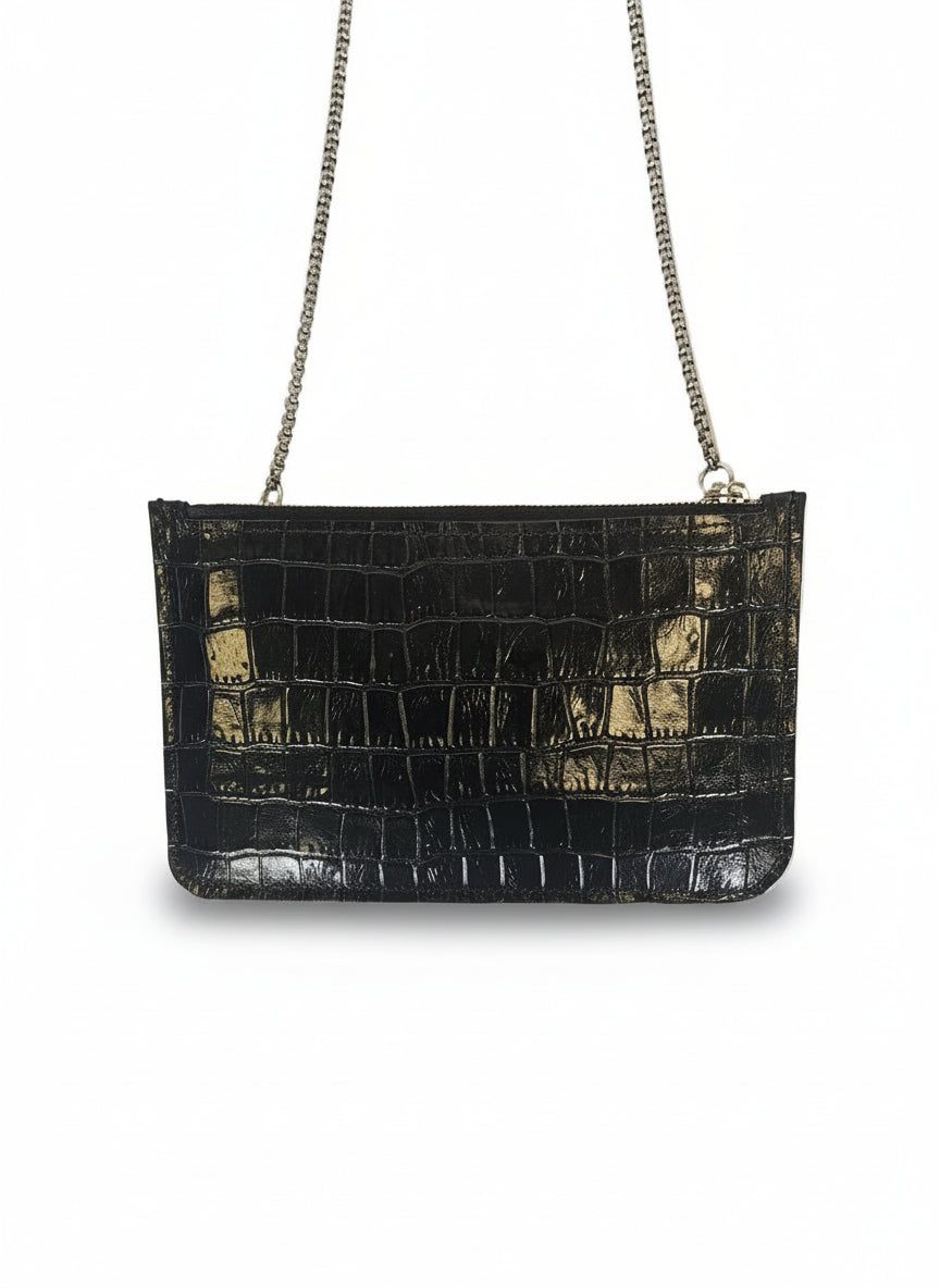 Pochette in Pelle Nera Stampa effetto Coccodrillo - Amélie
