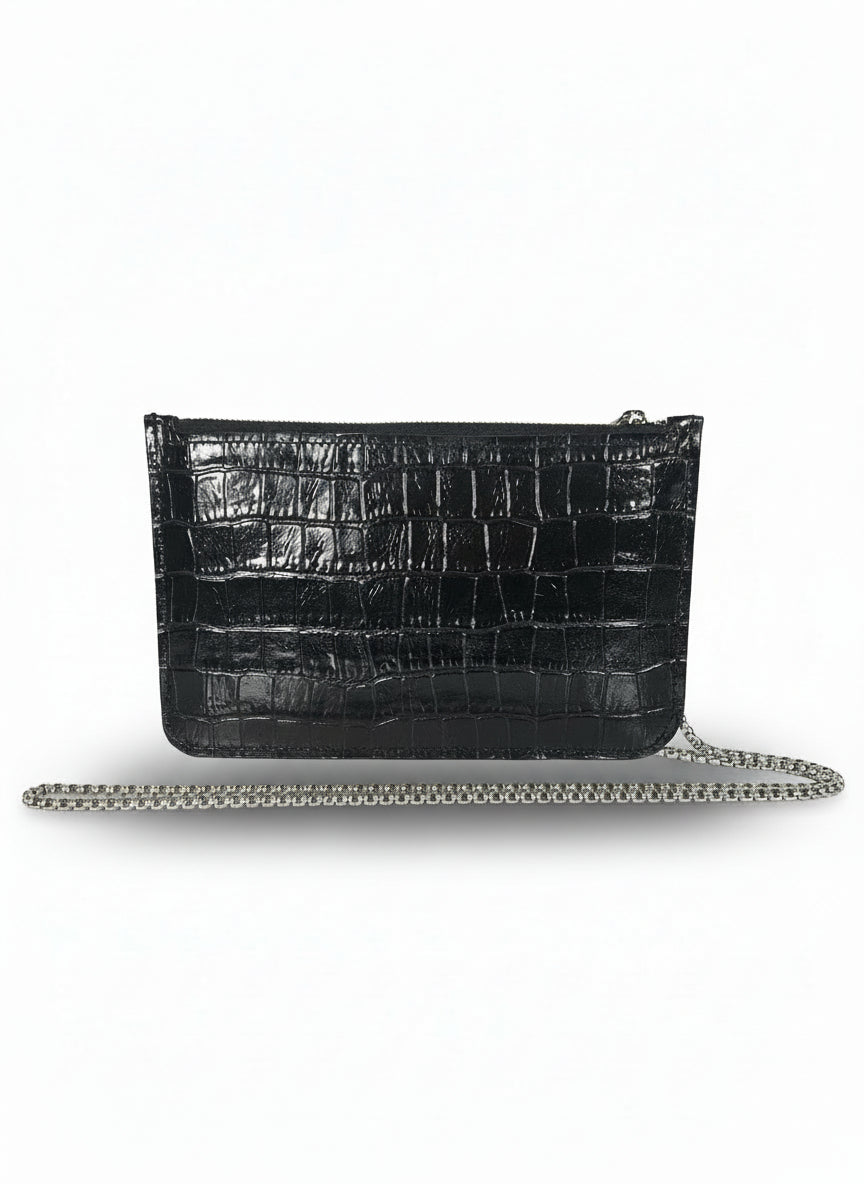 Pochette in Pelle Nera Stampa effetto Coccodrillo - Amélie