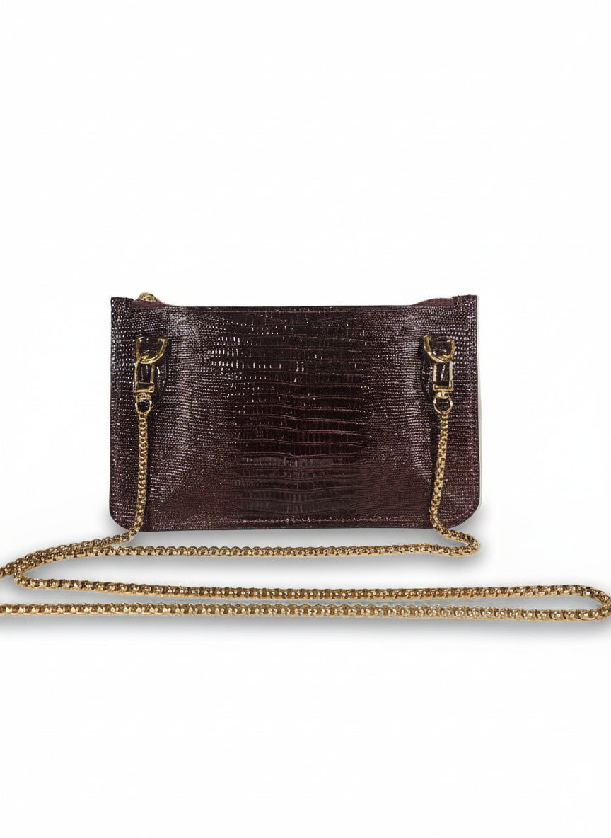 Pochette in Pelle Bordeaux effetto Serpente - Amélie
