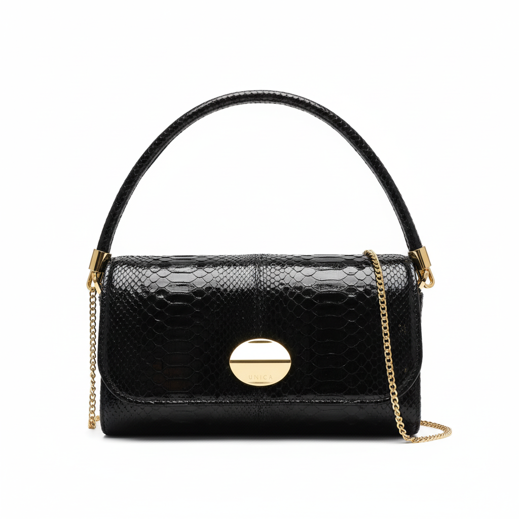 Borsa nera pitone con catena oro