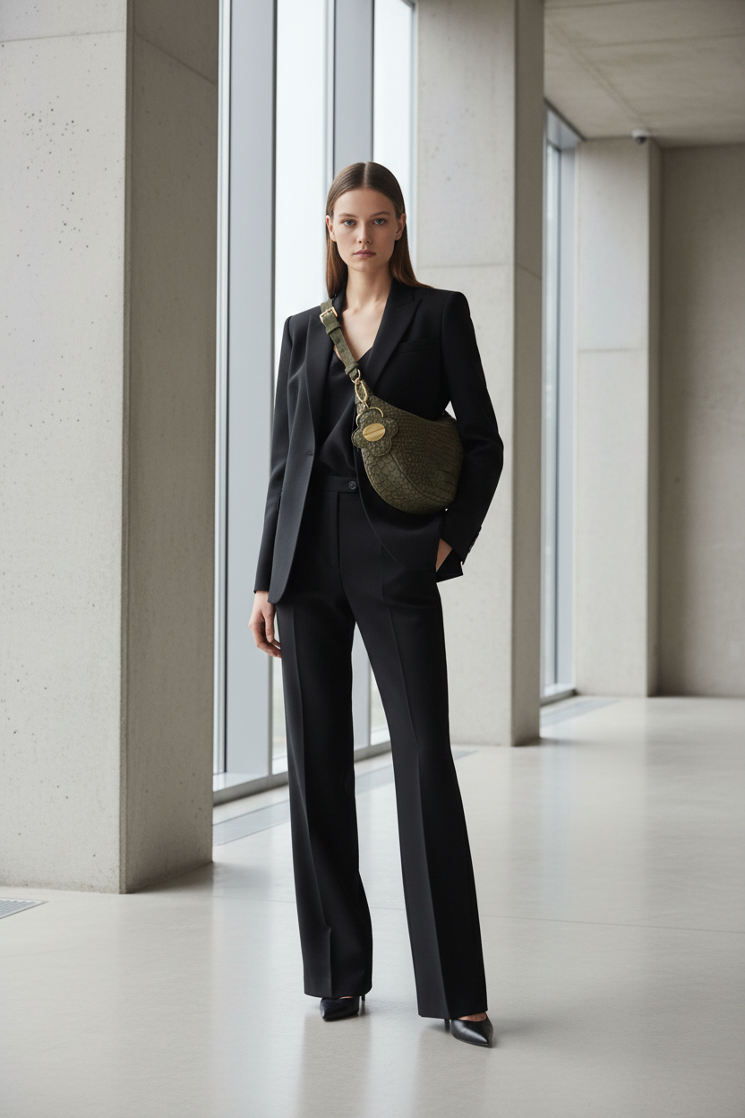 Modella in tailleur nero - ritratto