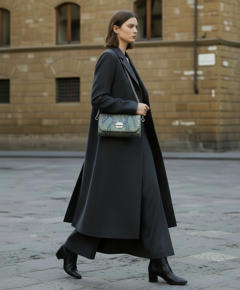 Borsa in pelle di Pitone verde/nera - Cécile