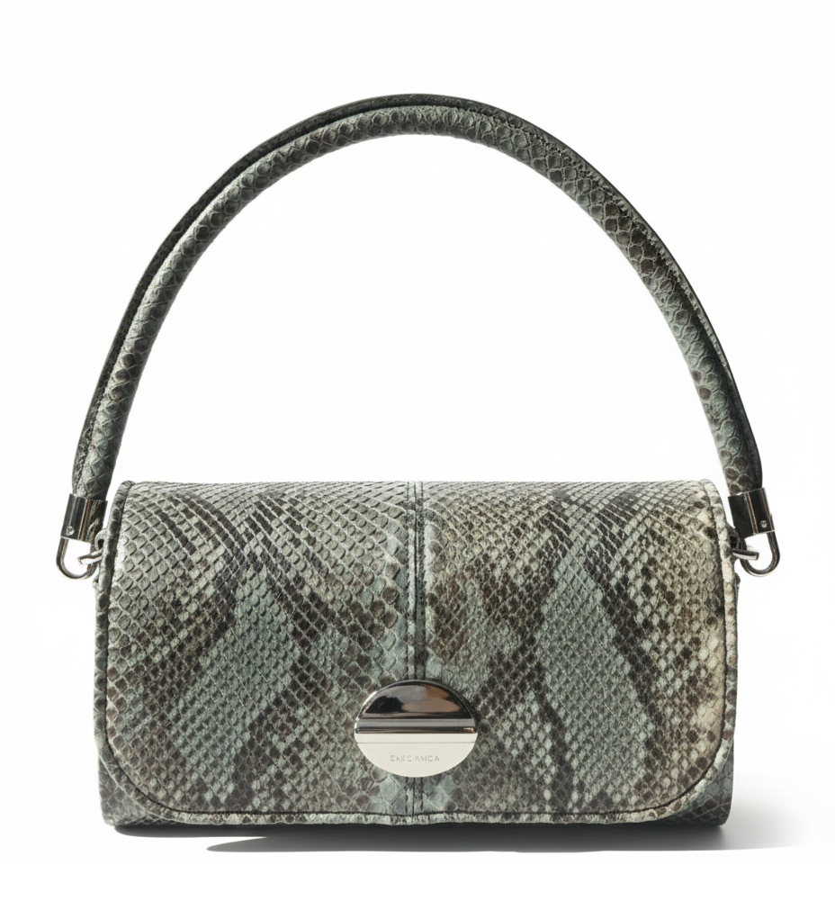 Borsa in pelle di Pitone verde/nera - Cécile